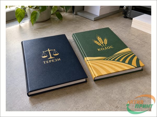 Блокнот у шкіряній обкладинці із золотим тисненням і блокнот у твердій обкладинці